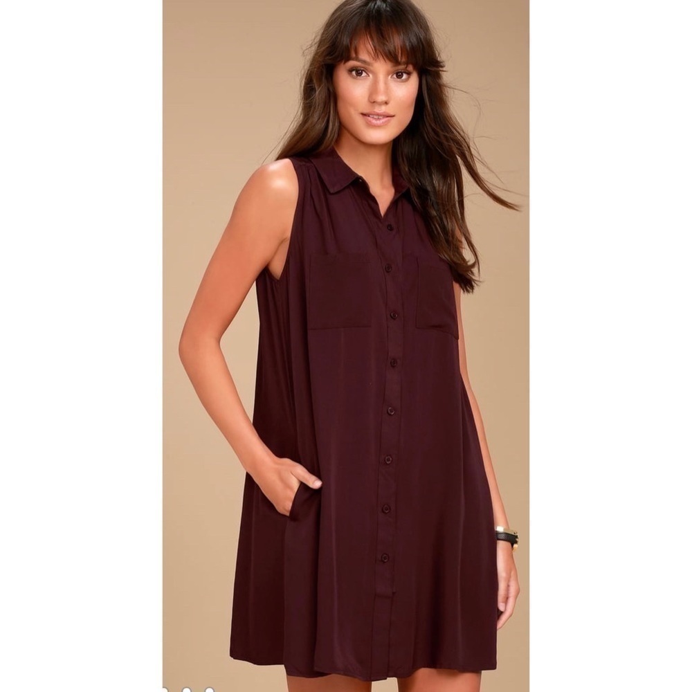 Lulu’s Look into your Heart Plum Purple Sleeveless Shirt Dress Medium